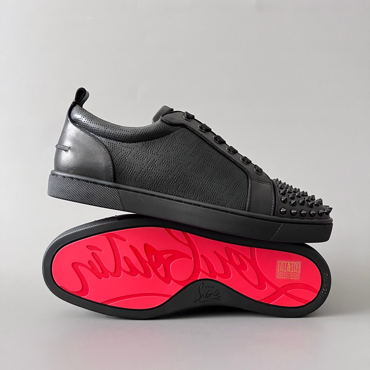 Aurora Custom Christian Louboutin Louis Junior Spikes 'Graphic Black' CL Louis Junior series black geometric embossed stud sneakers Top-tier cutting-edge batch of high-quality goods - Image 6