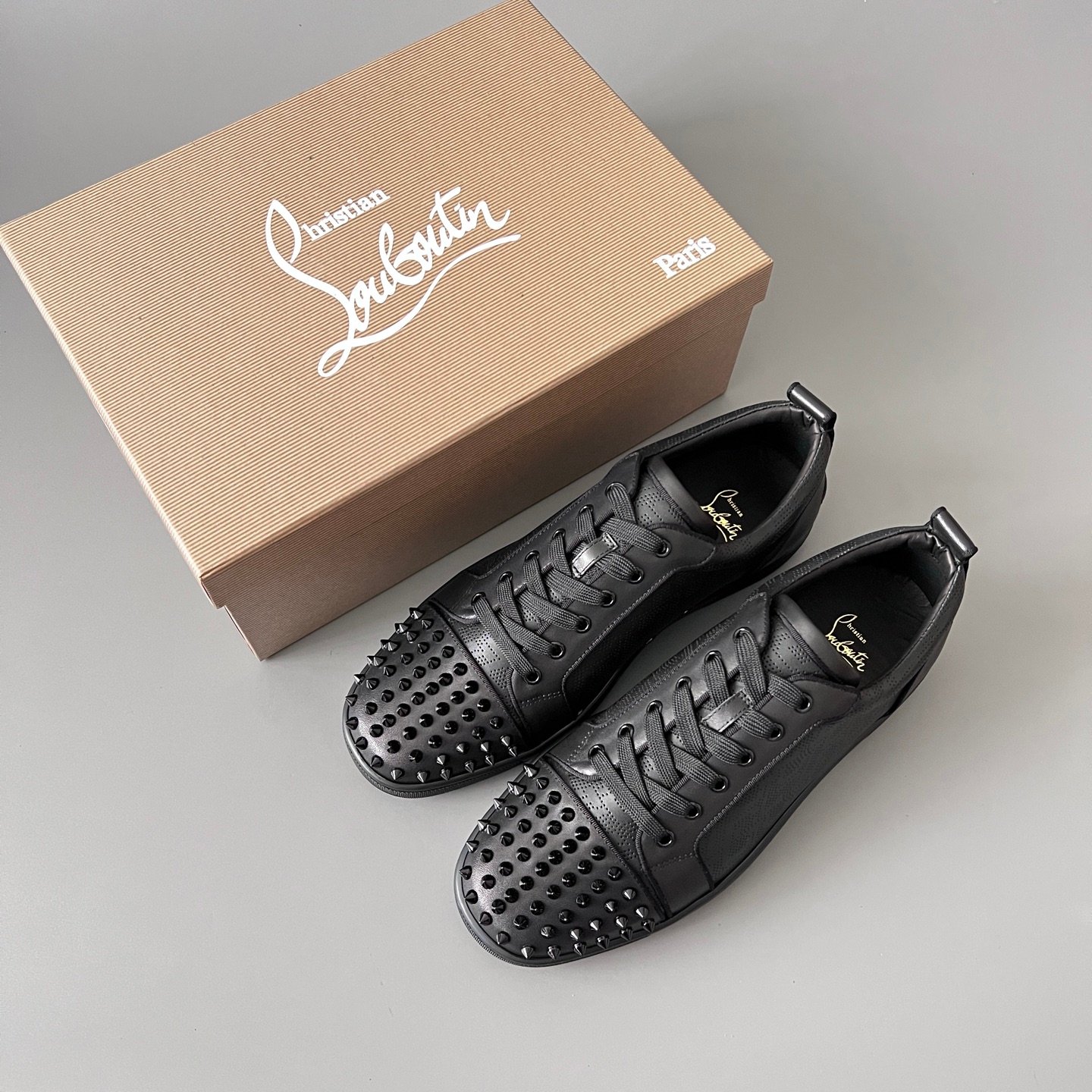 Aurora Custom Christian Louboutin Louis Junior Spikes 'Graphic Black' CL Louis Junior series black geometric embossed stud sneakers Top-tier cutting-edge batch of high-quality goods - Image 9