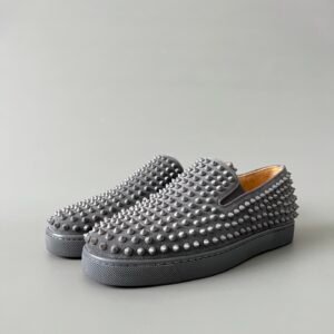 Aurora Custom Christian Louboutin Roller-Boat 'Grey Suede' All-Over Spikes CL Roller-Boat Series Grey Suede Fully Studded Slip-On