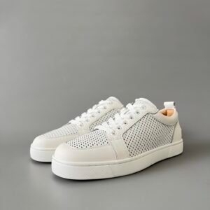 AuroraCustom Christian Louboutin Louis Junior "White Perforated" Sneaker CL Louis Junior series white perforated leather breathable sneakers