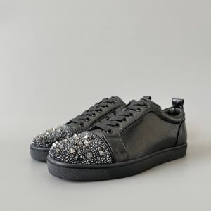 AuroraCustom Christian Louboutin Louis Junior Spikes 'Midnight Crystal' CL Louis Junior Series Midnight Star Crystal Stud Sneakers
