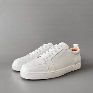 AuroraCustom Christian Louboutin Louis Junior "White Pebbled" Leather SneakerCL Louis Junior Series White Pebbled Leather Classic Sneakers