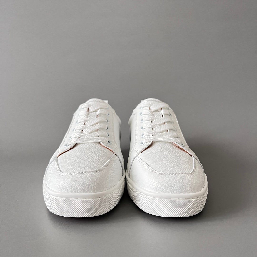AuroraCustom Christian Louboutin Louis Junior "White Pebbled" Leather SneakerCL Louis Junior Series White Pebbled Leather Classic Sneakers - Image 3