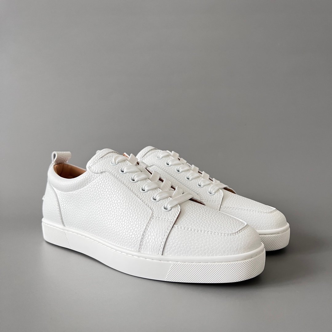 AuroraCustom Christian Louboutin Louis Junior "White Pebbled" Leather SneakerCL Louis Junior Series White Pebbled Leather Classic Sneakers - Image 2