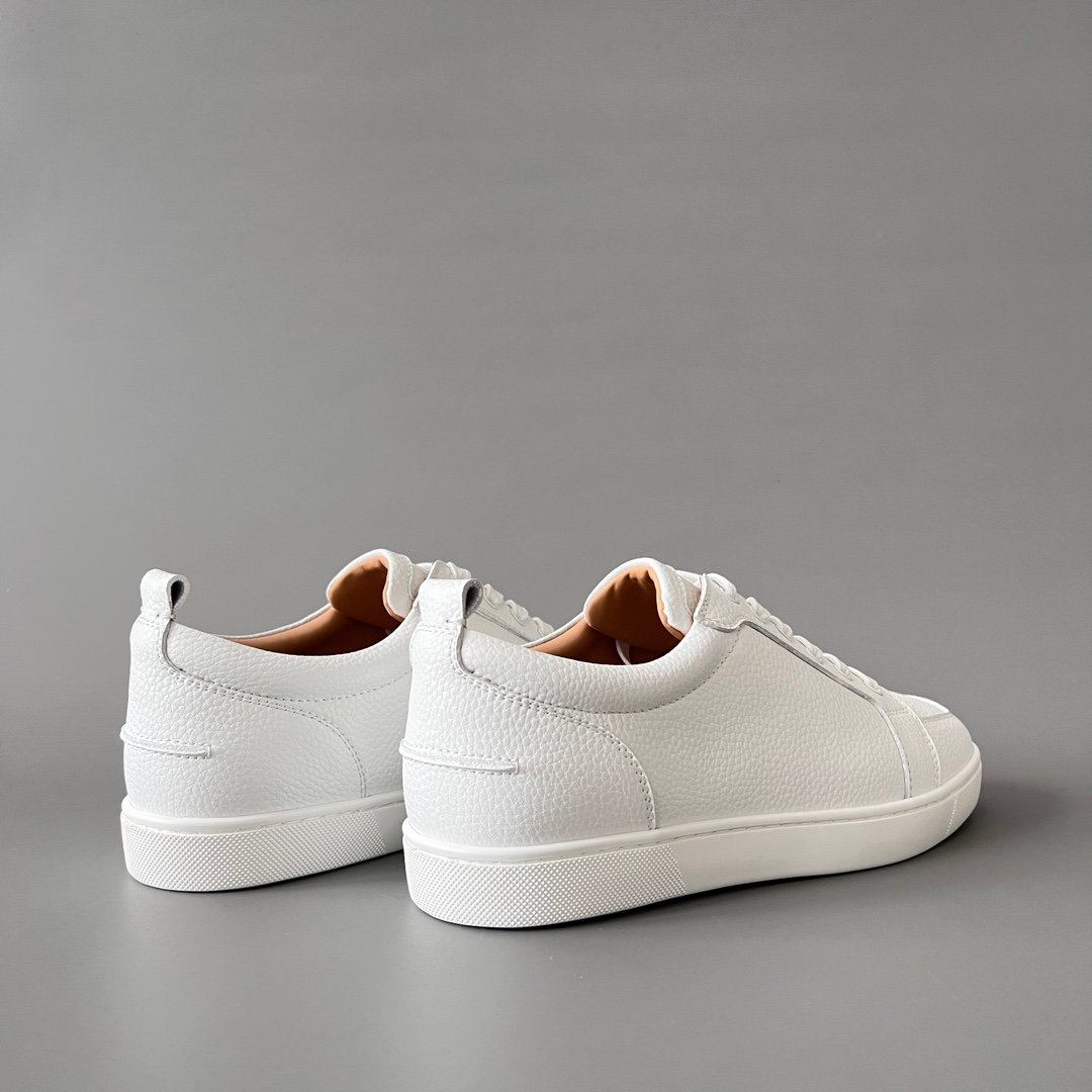 AuroraCustom Christian Louboutin Louis Junior "White Pebbled" Leather SneakerCL Louis Junior Series White Pebbled Leather Classic Sneakers - Image 4