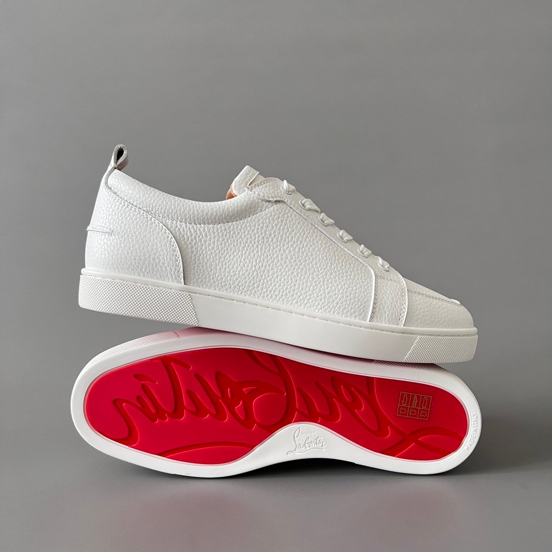 AuroraCustom Christian Louboutin Louis Junior "White Pebbled" Leather SneakerCL Louis Junior Series White Pebbled Leather Classic Sneakers - Image 6