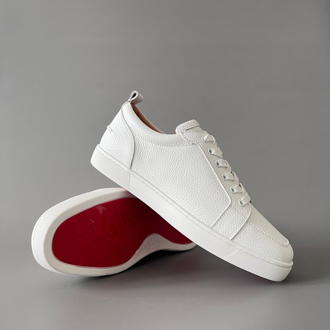 AuroraCustom Christian Louboutin Louis Junior "White Pebbled" Leather SneakerCL Louis Junior Series White Pebbled Leather Classic Sneakers - Image 7