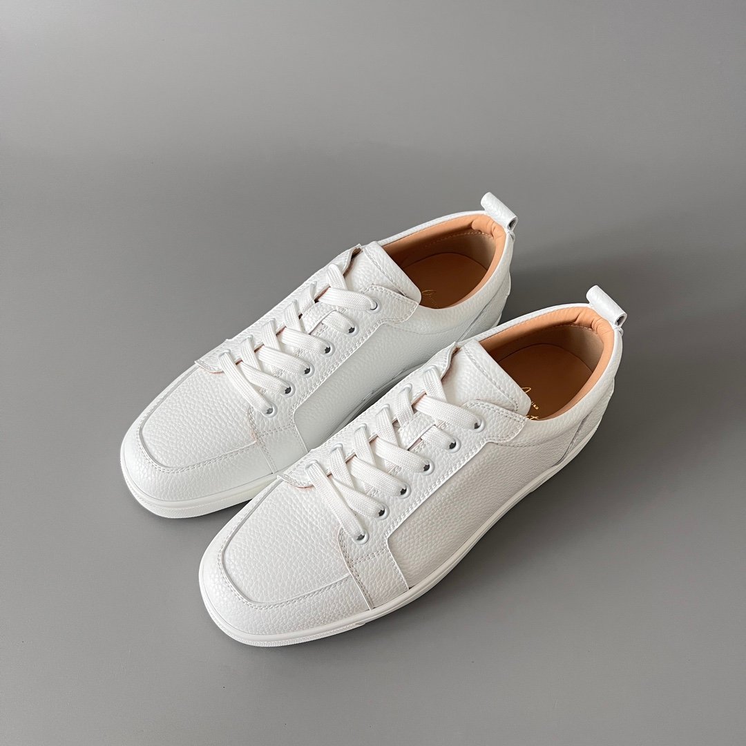AuroraCustom Christian Louboutin Louis Junior "White Pebbled" Leather SneakerCL Louis Junior Series White Pebbled Leather Classic Sneakers - Image 8