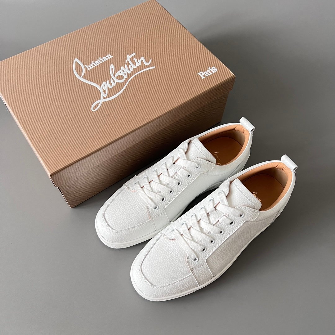 AuroraCustom Christian Louboutin Louis Junior "White Pebbled" Leather SneakerCL Louis Junior Series White Pebbled Leather Classic Sneakers - Image 9