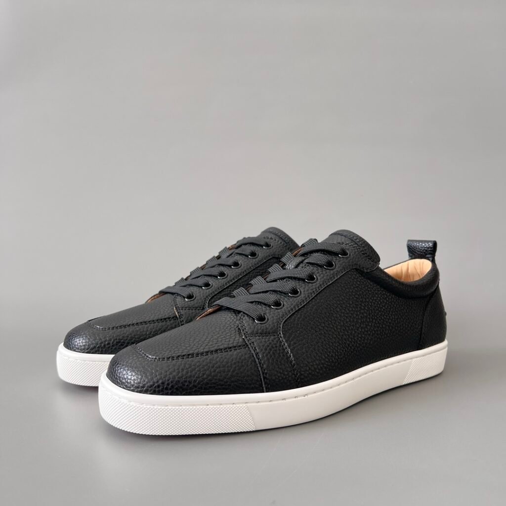 AuroraCustom Christian Louboutin Louis Junior 'Black Pebbled' Leather CL Louis Junior Series Black Pebbled Leather Sneakers