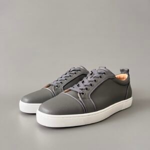 AuroraCustom Christian Louboutin Louis Junior 'Slate Grey' Textured Leather CL Louis Junior Series Slate Grey Cross-Grain Leather Sneakers