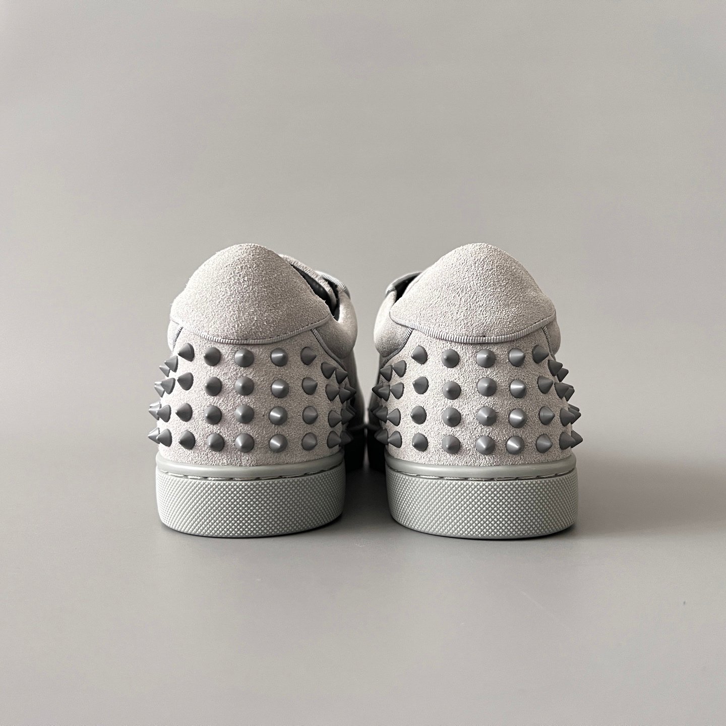 AuroraCustom Christian Louboutin Louis Junior Spikes 'Stone Grey' Suede CL Louis Junior Series Rock Grey Suede Studded Sneakers - Image 5