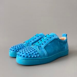 AuroraCustom Christian Louboutin Louis Junior Spikes 'Electric Blue' Suede CL Louis Junior Series Electric Blue Suede Studded Sneakers