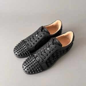AuroraCustom Christian Louboutin Louis Junior Spikes "Triple Black" (Matte Leather)