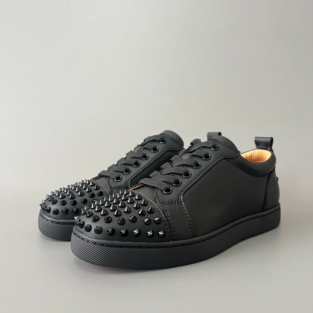 AuroraCustom Christian Louboutin Louis Junior Spikes "Triple Black" (Matte Leather) - Image 2