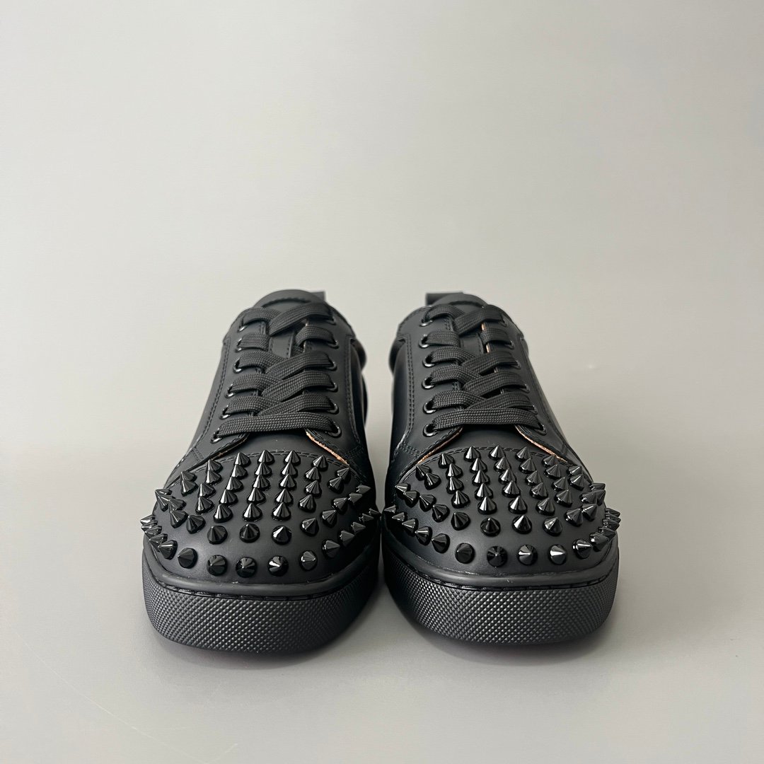 AuroraCustom Christian Louboutin Louis Junior Spikes "Triple Black" (Matte Leather) - Image 3