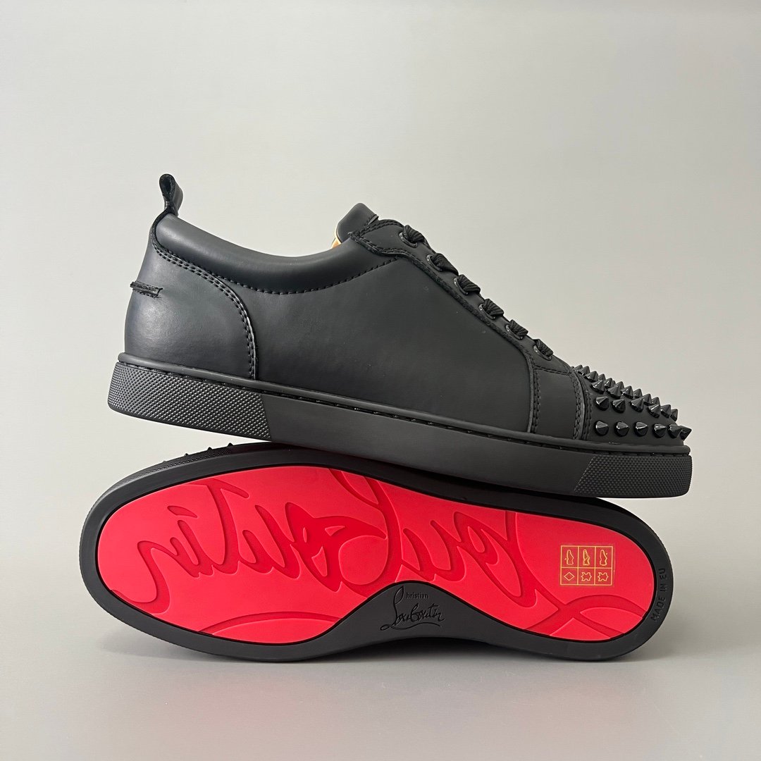 AuroraCustom Christian Louboutin Louis Junior Spikes "Triple Black" (Matte Leather) - Image 7