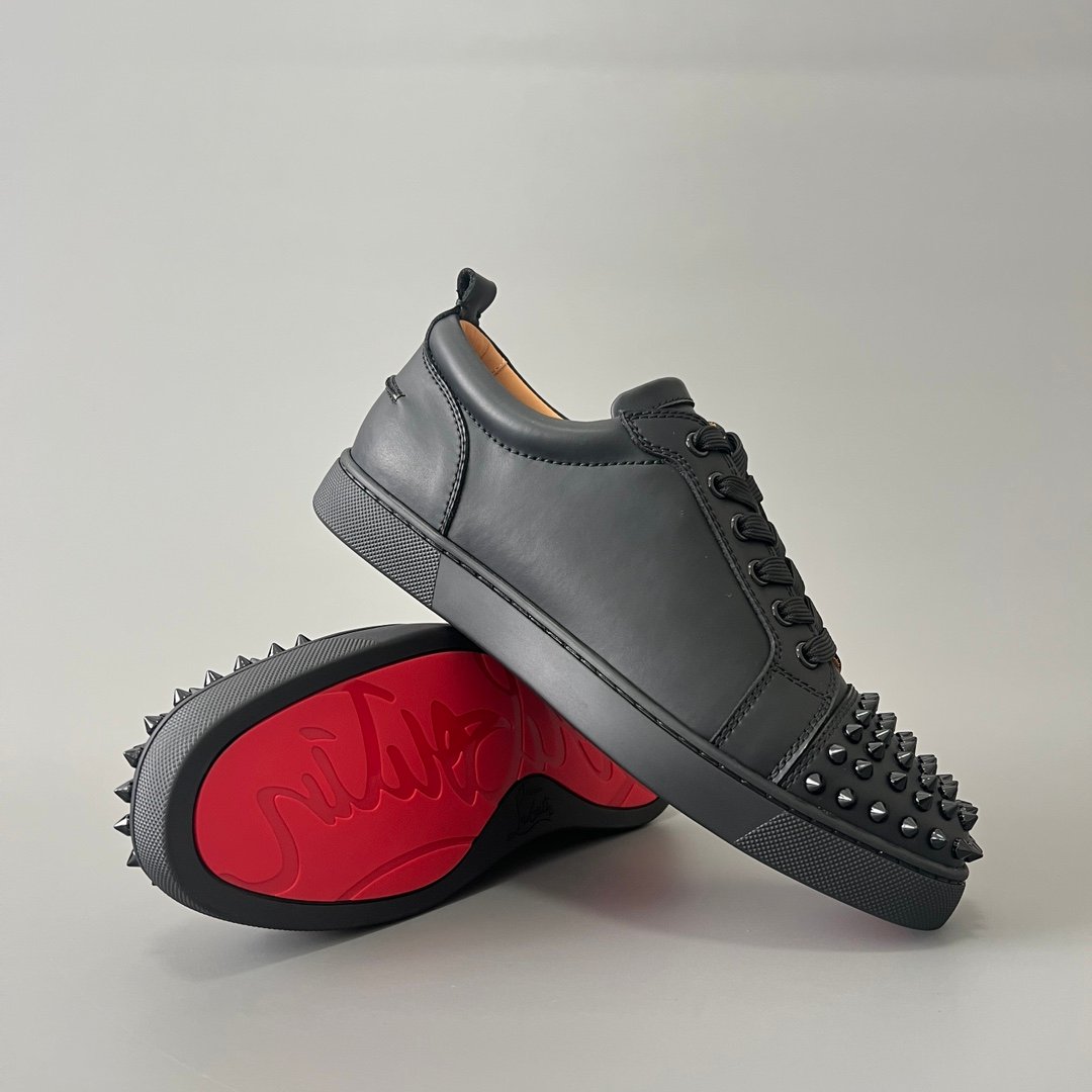 AuroraCustom Christian Louboutin Louis Junior Spikes "Triple Black" (Matte Leather) - Image 8