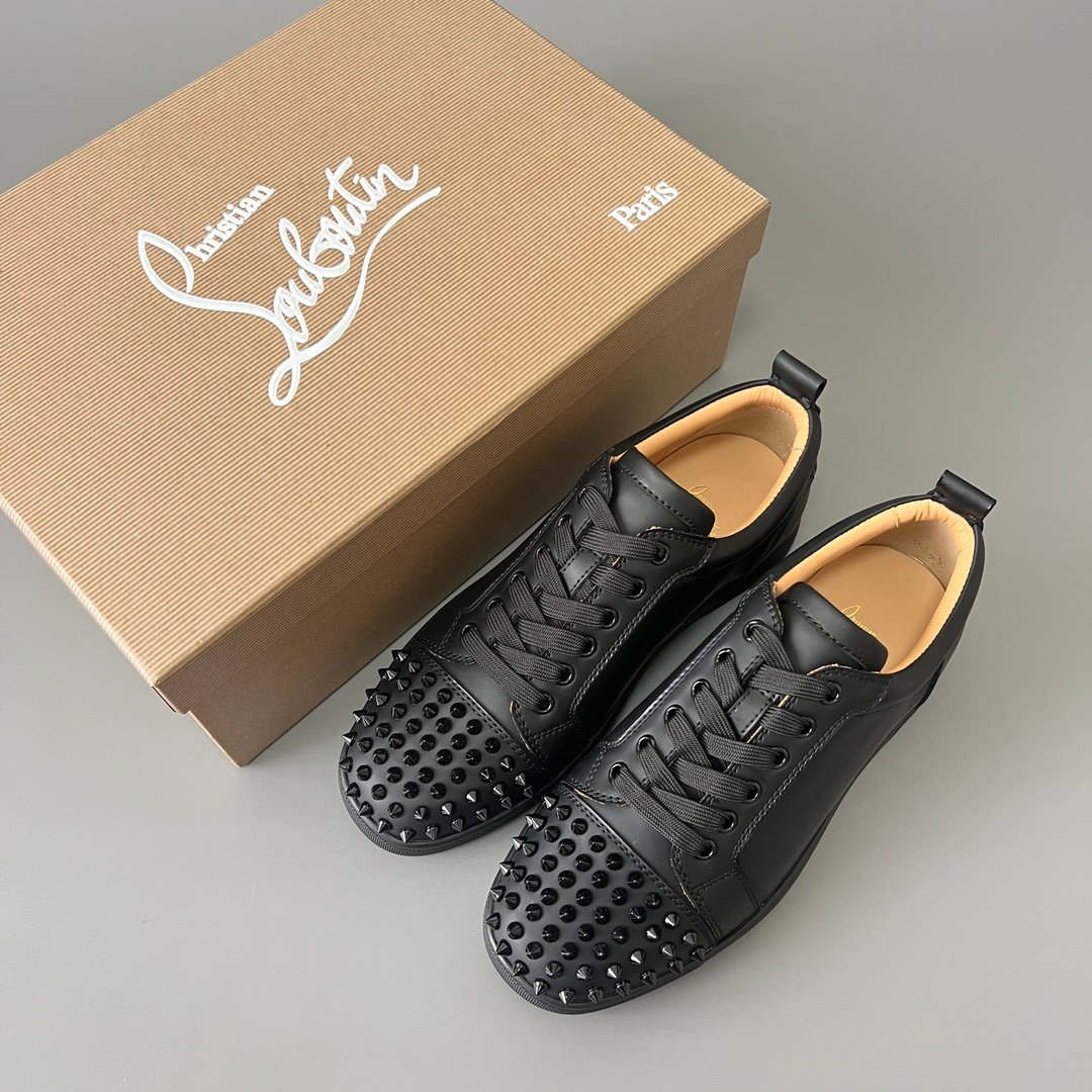 AuroraCustom Christian Louboutin Louis Junior Spikes "Triple Black" (Matte Leather) - Image 9