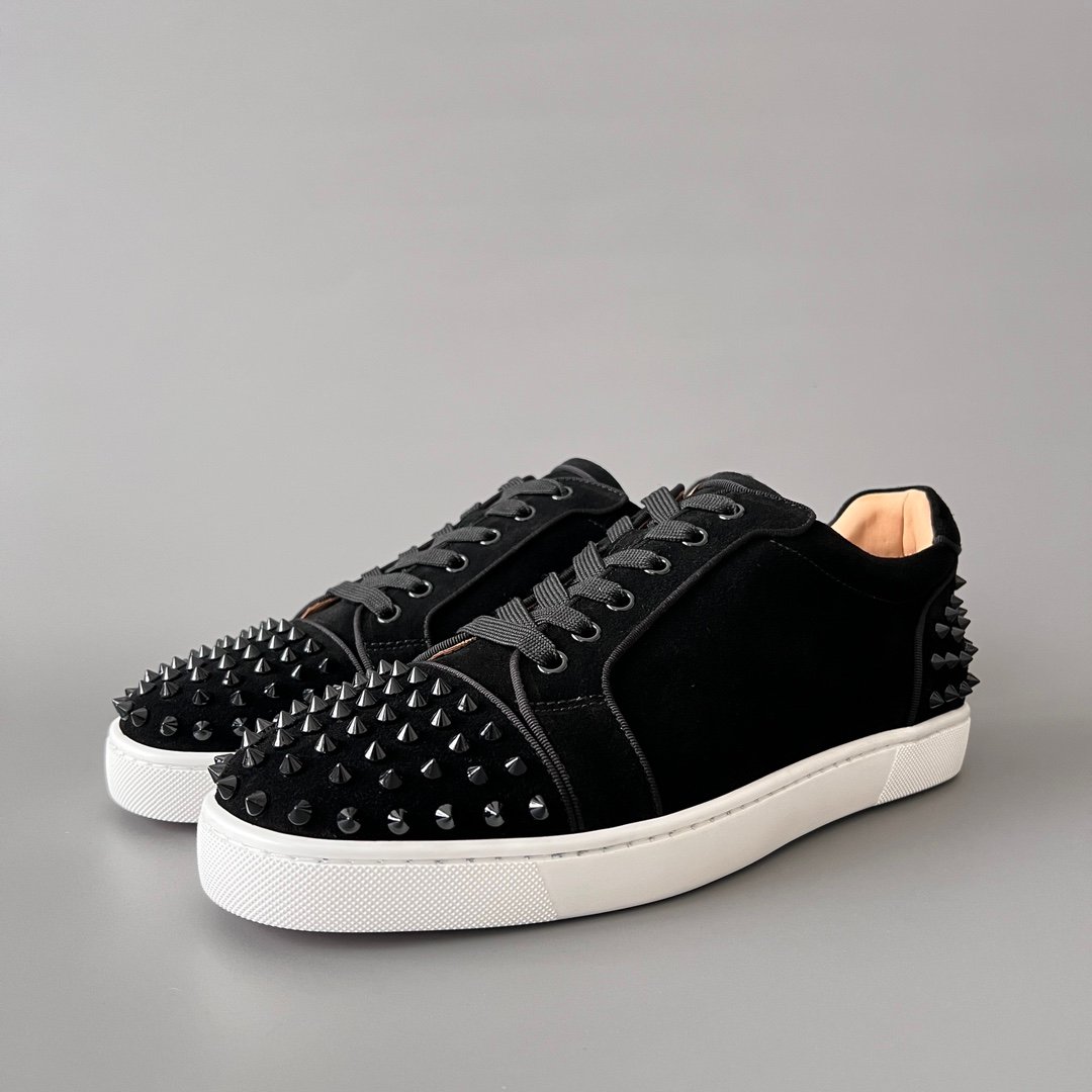 AuroraCustom Christian Louboutin Louis Junior Spikes "Black Suede & White" - Image 2