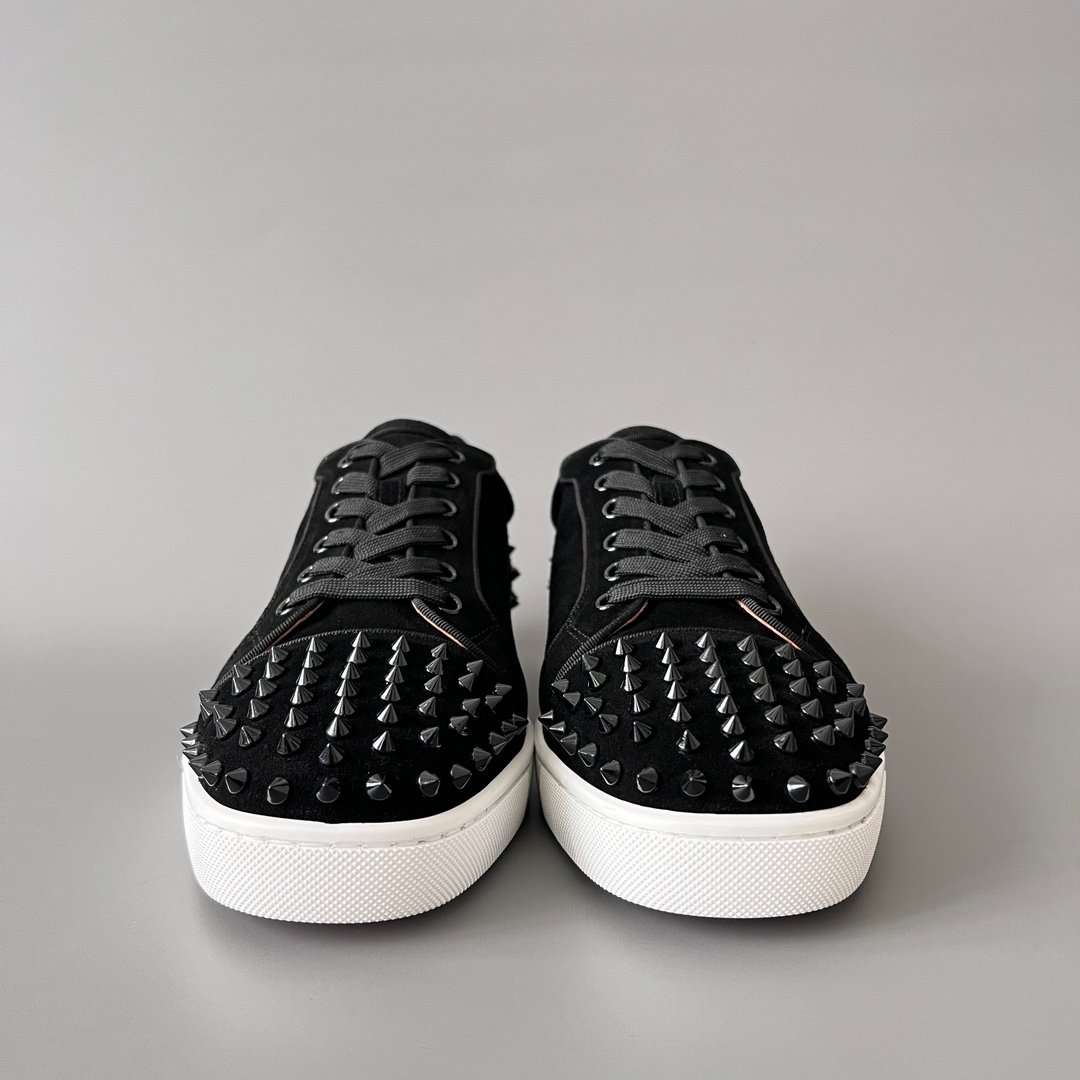 AuroraCustom Christian Louboutin Louis Junior Spikes "Black Suede & White" - Image 3
