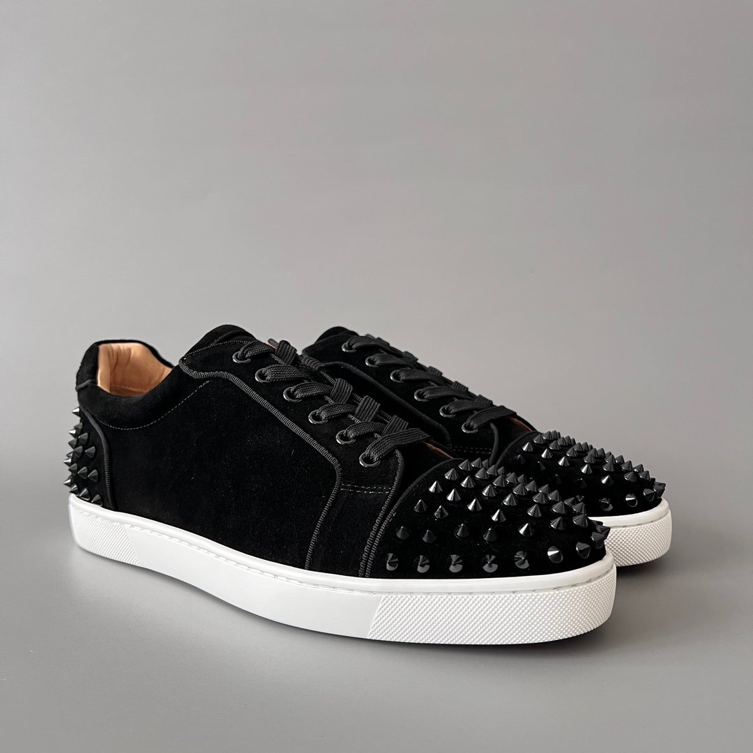 AuroraCustom Christian Louboutin Louis Junior Spikes "Black Suede & White" - Image 4