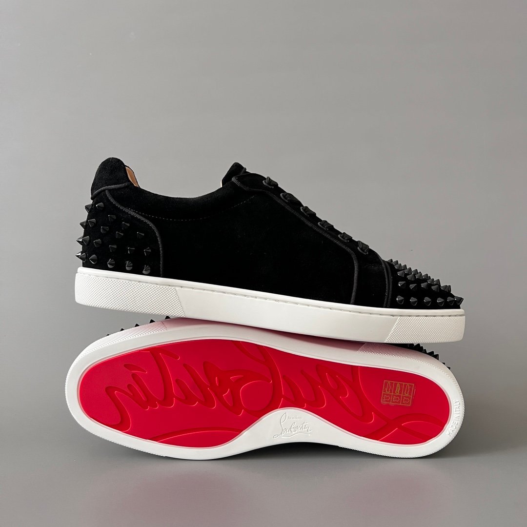 AuroraCustom Christian Louboutin Louis Junior Spikes "Black Suede & White" - Image 7