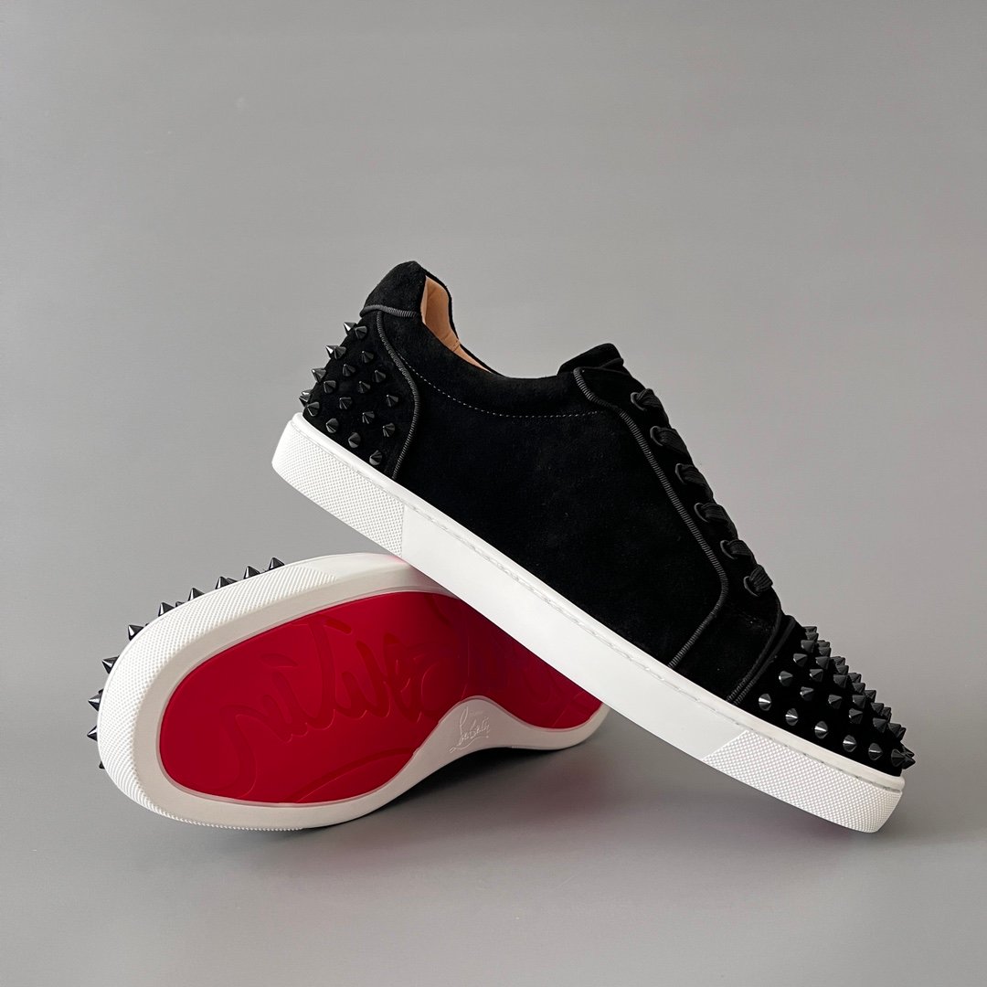 AuroraCustom Christian Louboutin Louis Junior Spikes "Black Suede & White" - Image 8