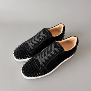 AuroraCustom Christian Louboutin Louis Junior Spikes "Black Suede & White"