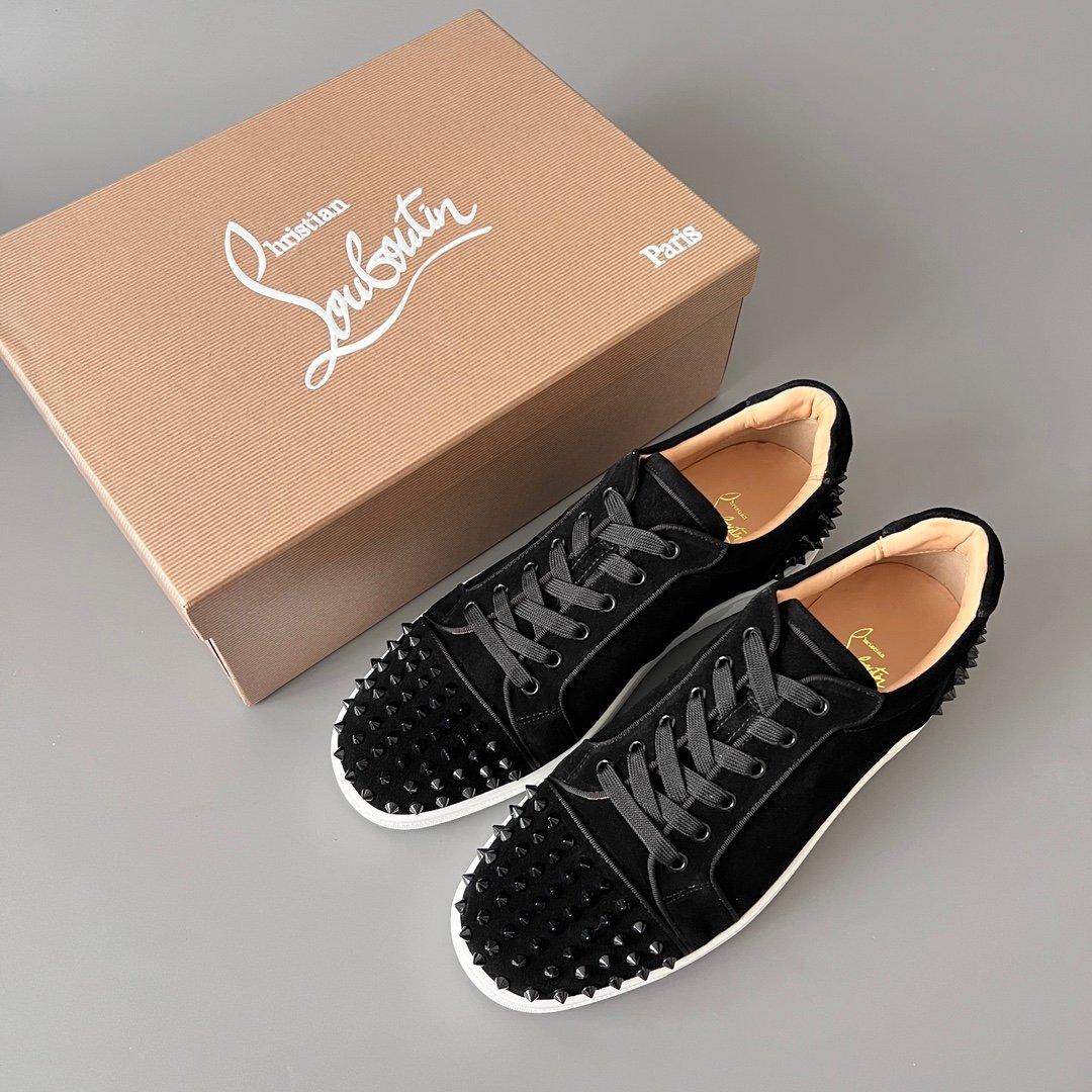 AuroraCustom Christian Louboutin Louis Junior Spikes "Black Suede & White" - Image 9