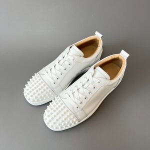 AuroraCustom Christian Louboutin Louis Junior Spikes "Triple White" (Matte Leather)