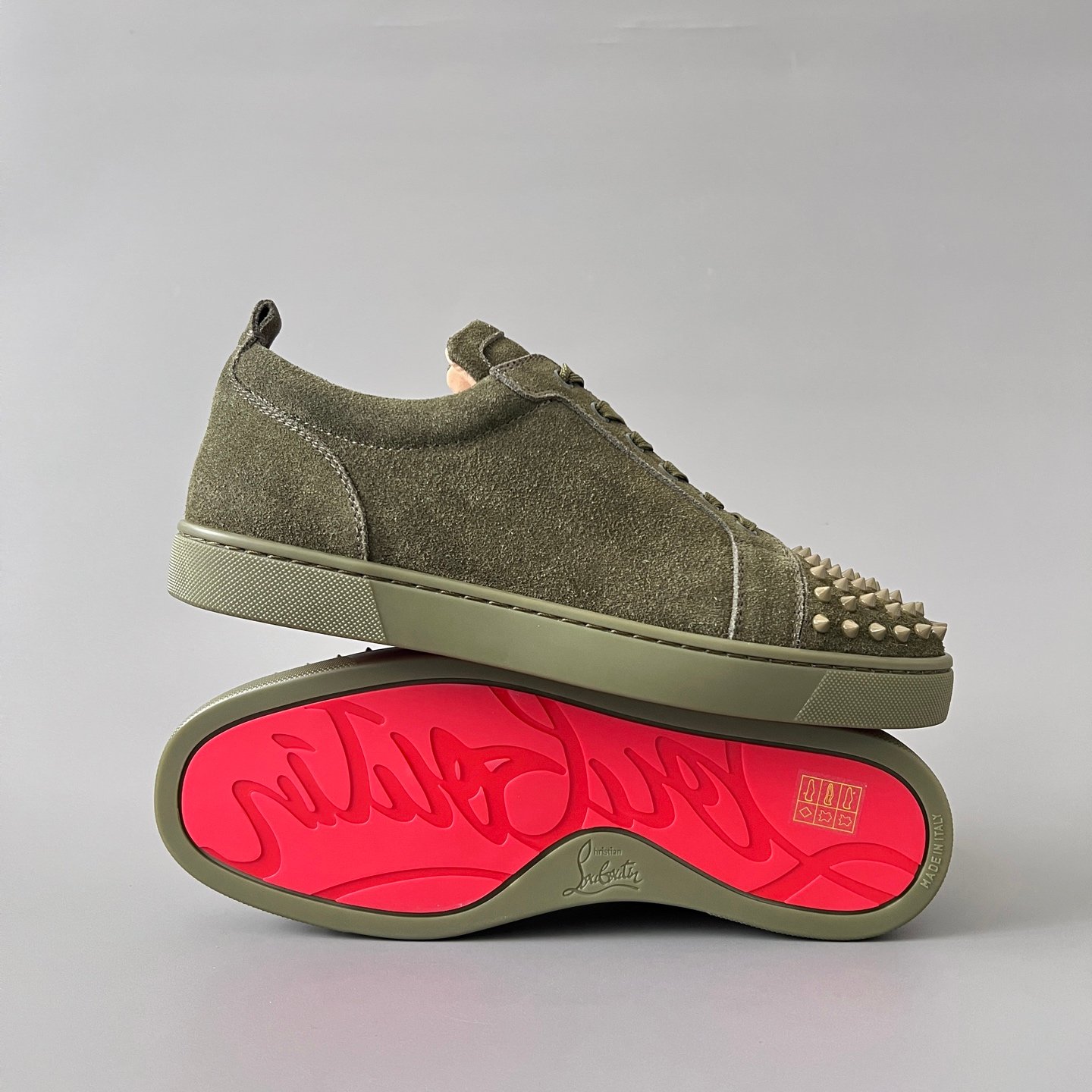 Aurora Custom Christian Louboutin Louis Junior Spikes "Army Olive" Suede - Image 7