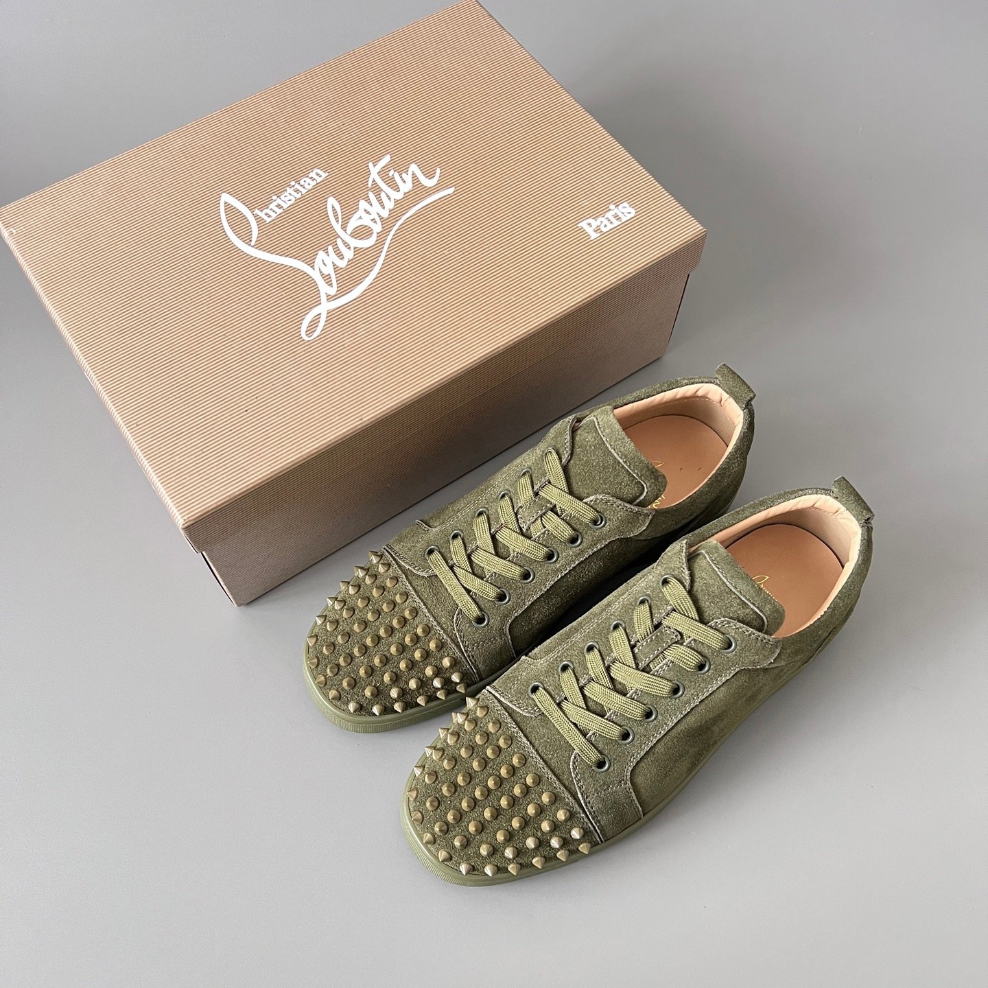 Aurora Custom Christian Louboutin Louis Junior Spikes "Army Olive" Suede - Image 9