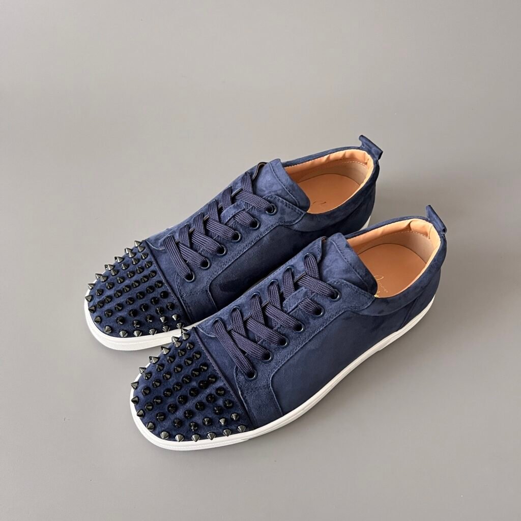 Aurora Custom Christian Louboutin Louis Junior Spikes "Navy Blue & White Contrast"