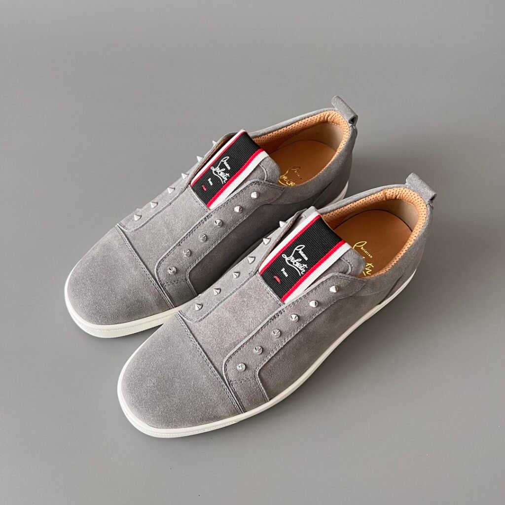 Aurora Custom Christian Louboutin "Urban Stud" Grey Suede Slip-On