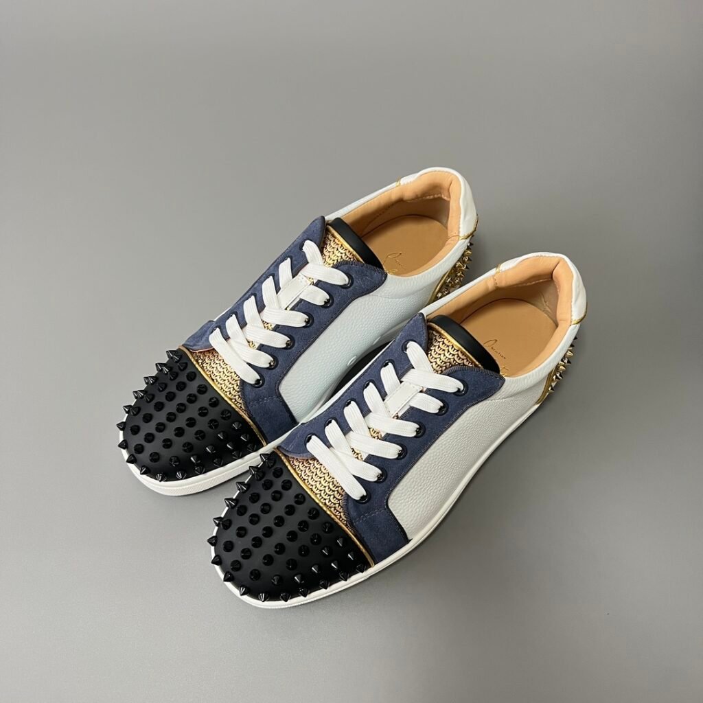 Aurora Custom Christian Louboutin Louis Junior Spikes "Exotic Gold & Navy Patchwork"