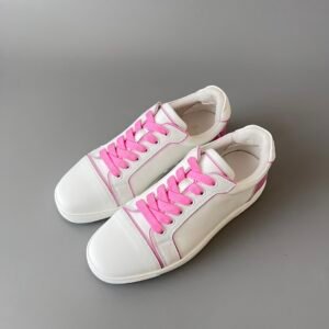 Aurora Custom Christian Louboutin Louis Junior "Pink Piping" White Leather
