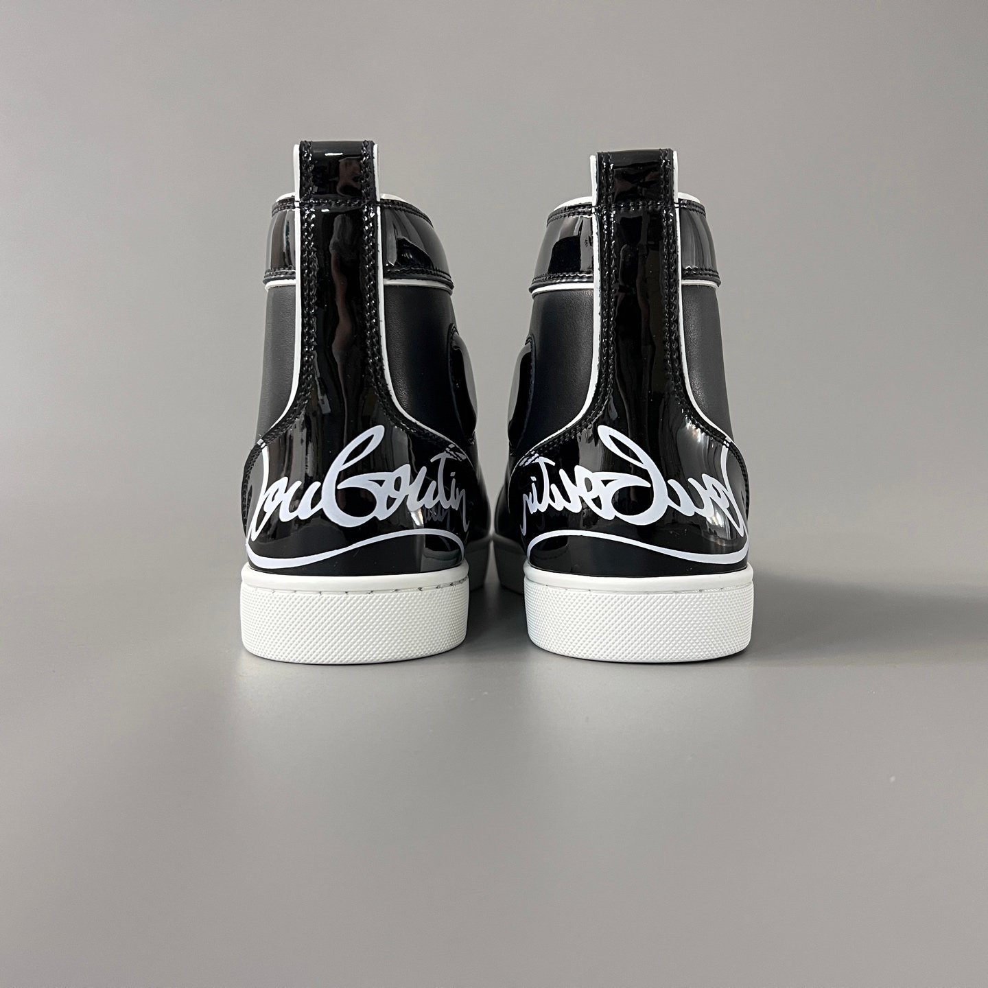 Aurora Custom Christian Louboutin Louis Flat "Black Patent Mix" High-Top - Image 5