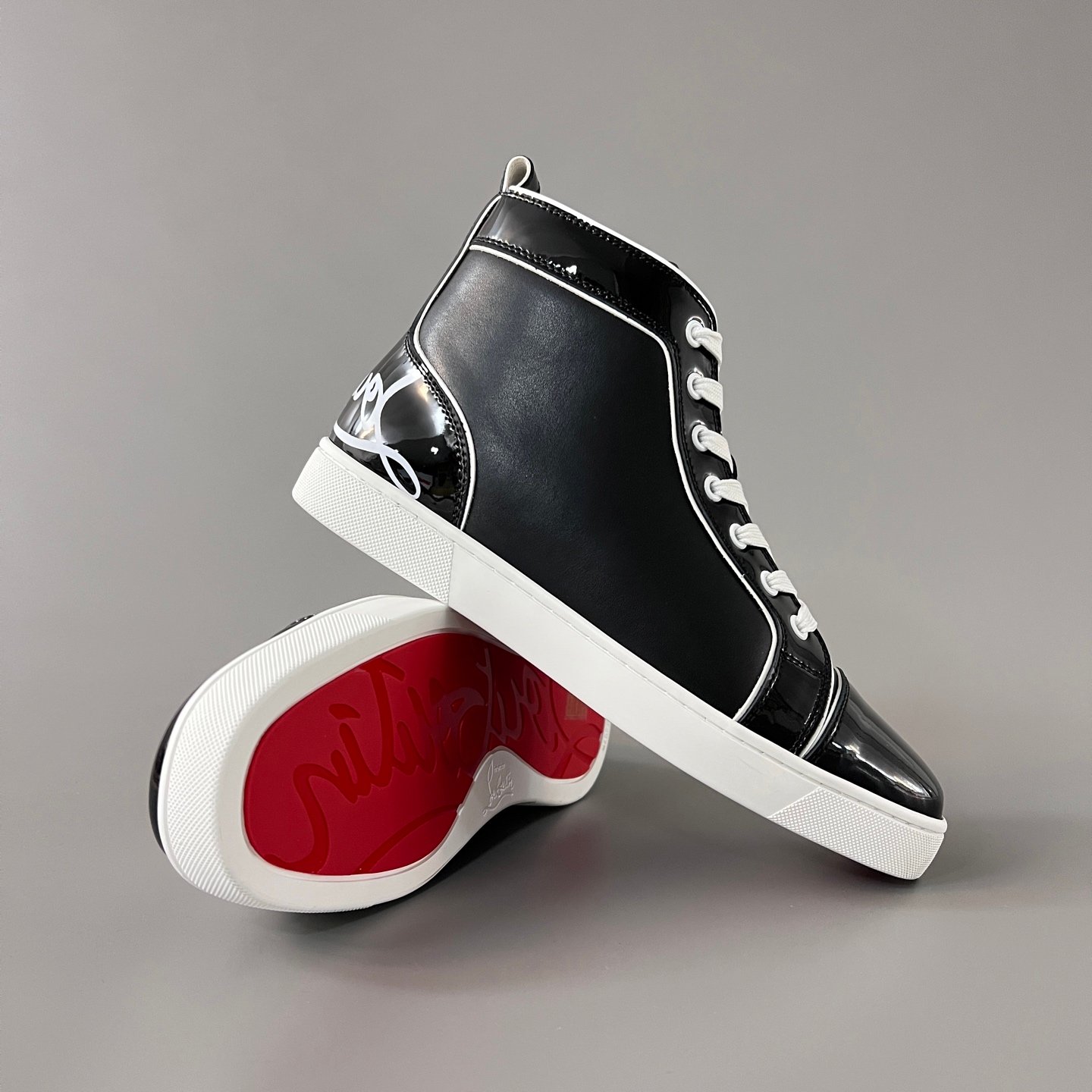 Aurora Custom Christian Louboutin Louis Flat "Black Patent Mix" High-Top - Image 7
