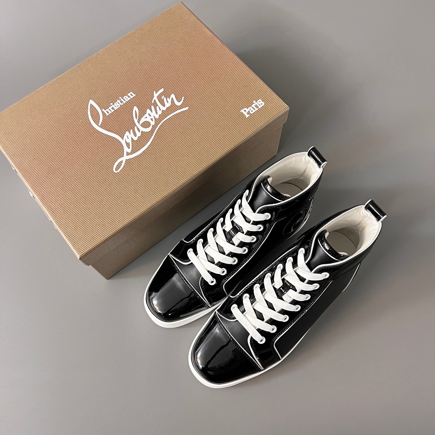 Aurora Custom Christian Louboutin Louis Flat "Black Patent Mix" High-Top - Image 8