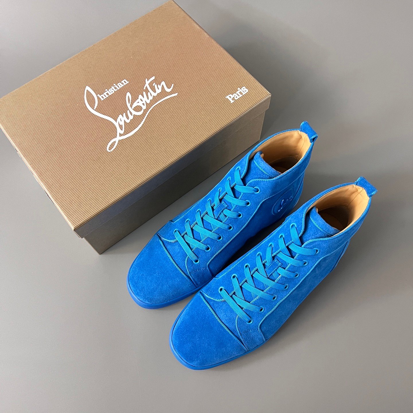 Aurora Custom Christian Louboutin Louis Flat "Royal Blue Suede" High-Top - Image 9