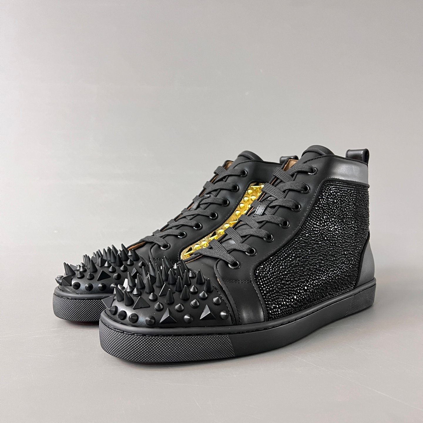 Aurora Custom Christian Louboutin Louis Spikes "Mixed Media Strass & Gold" High- Top - Image 2