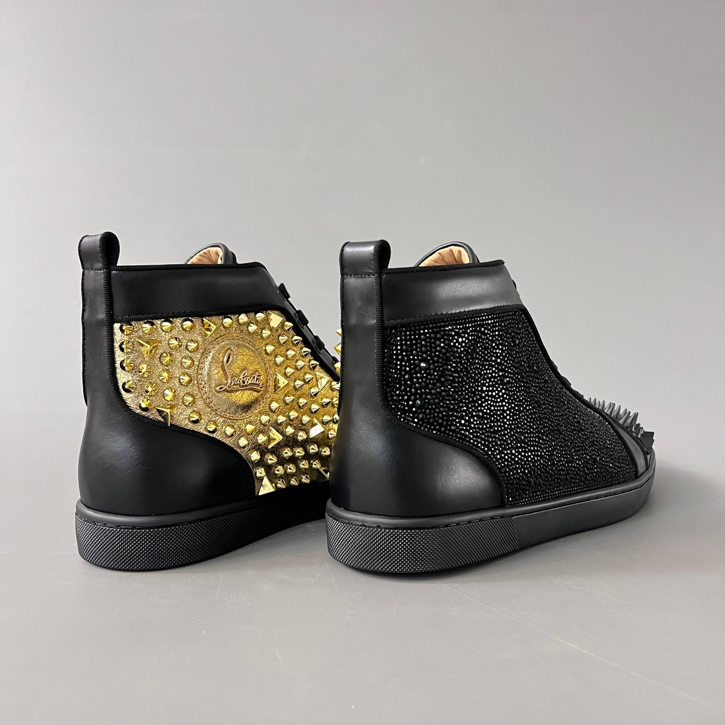 Aurora Custom Christian Louboutin Louis Spikes "Mixed Media Strass & Gold" High- Top - Image 5