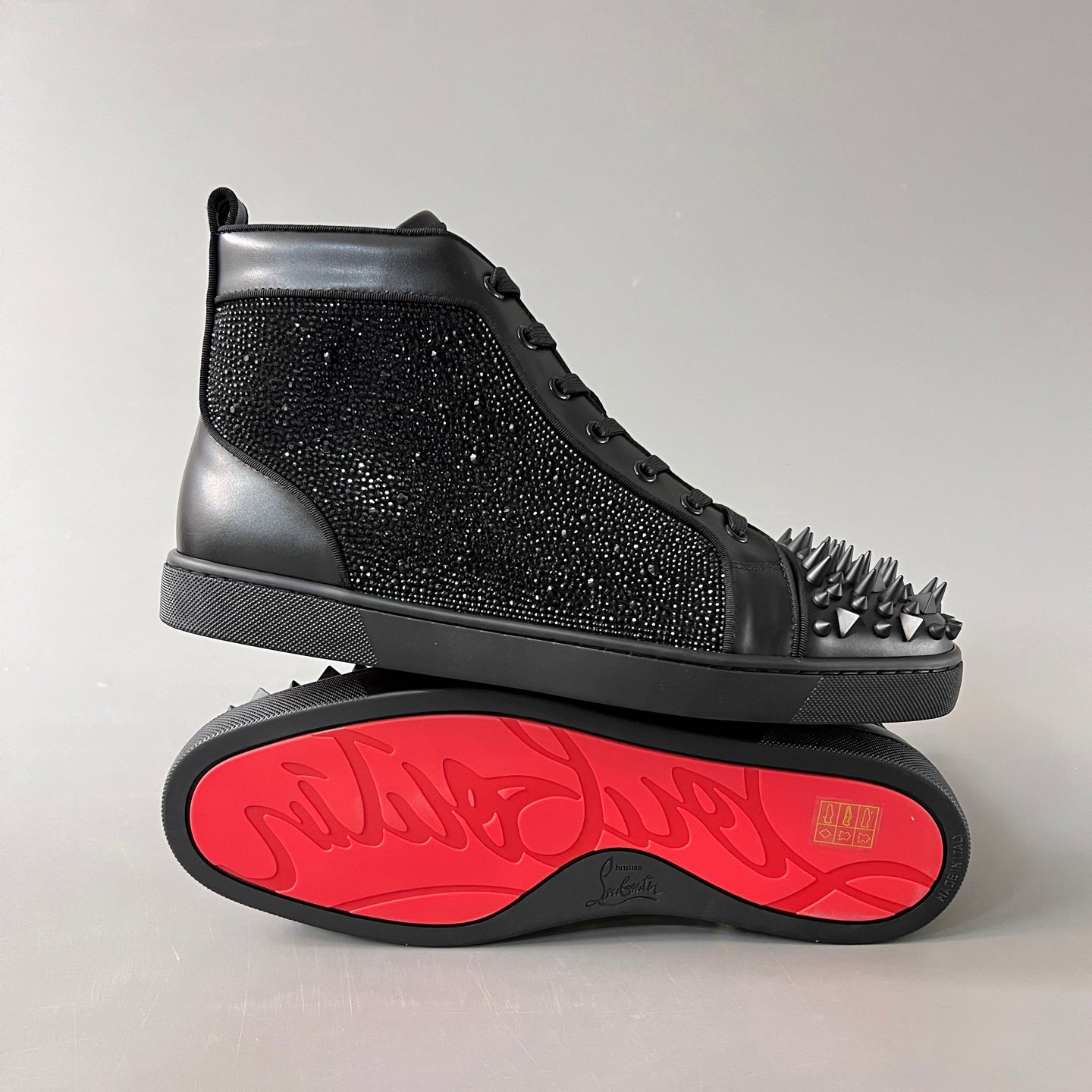Aurora Custom Christian Louboutin Louis Spikes "Mixed Media Strass & Gold" High- Top - Image 7