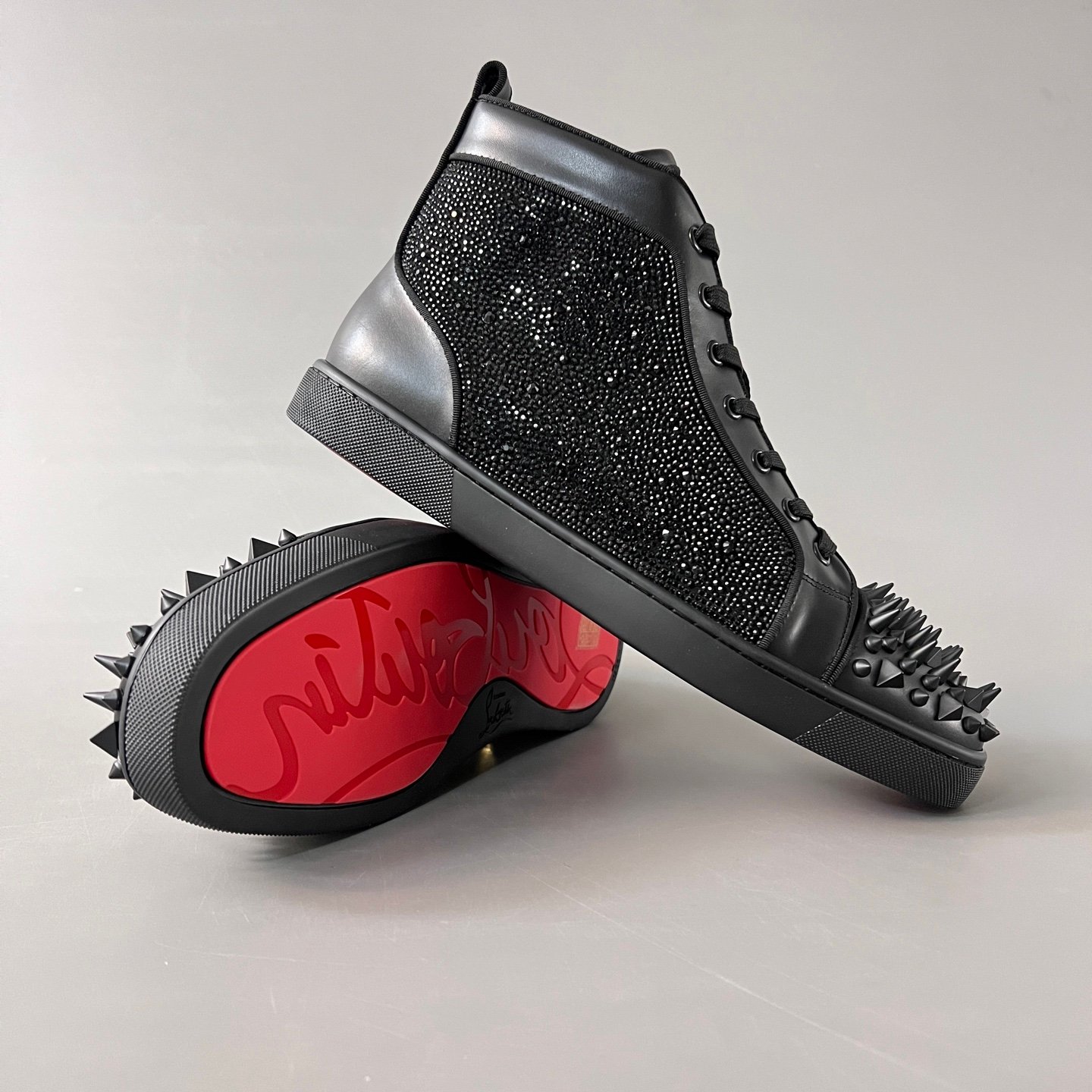 Aurora Custom Christian Louboutin Louis Spikes "Mixed Media Strass & Gold" High- Top - Image 8