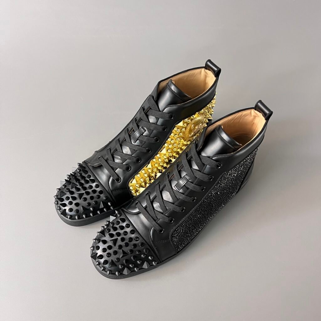 Aurora Custom Christian Louboutin Louis Spikes "Mixed Media Strass & Gold" High- Top