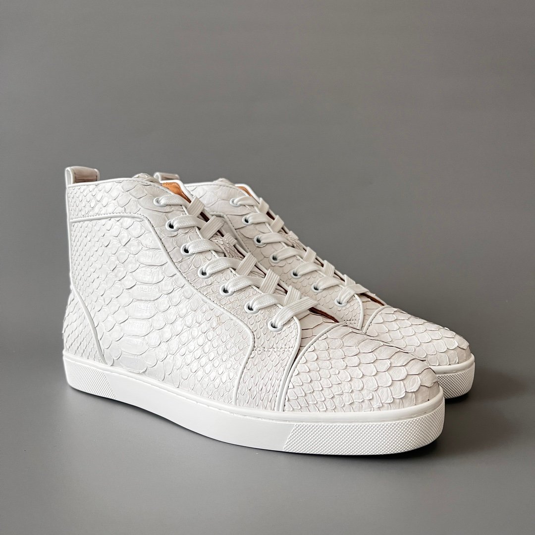 Aurora Custom Christian Louboutin Louis Flat "White Python Embossed" High-Top - Image 4
