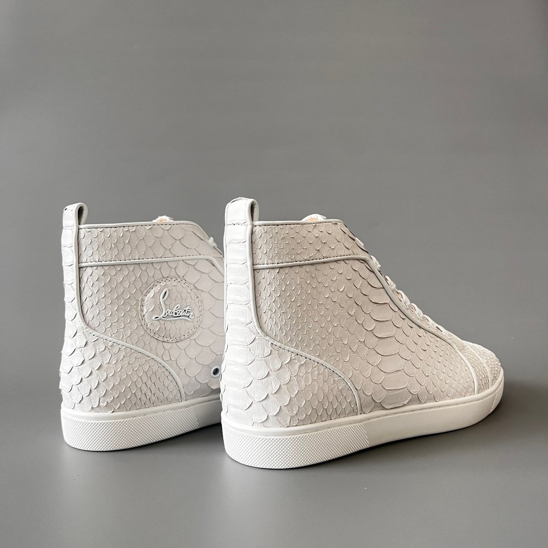 Aurora Custom Christian Louboutin Louis Flat "White Python Embossed" High-Top - Image 5