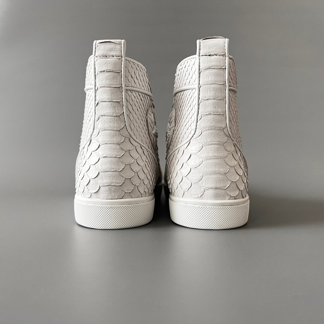 Aurora Custom Christian Louboutin Louis Flat "White Python Embossed" High-Top - Image 6