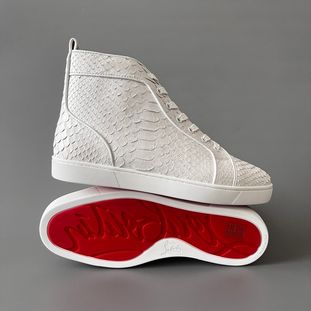 Aurora Custom Christian Louboutin Louis Flat "White Python Embossed" High-Top - Image 7